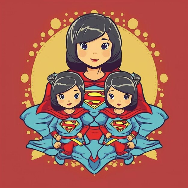 A cartoon of a girl with a superman costume.