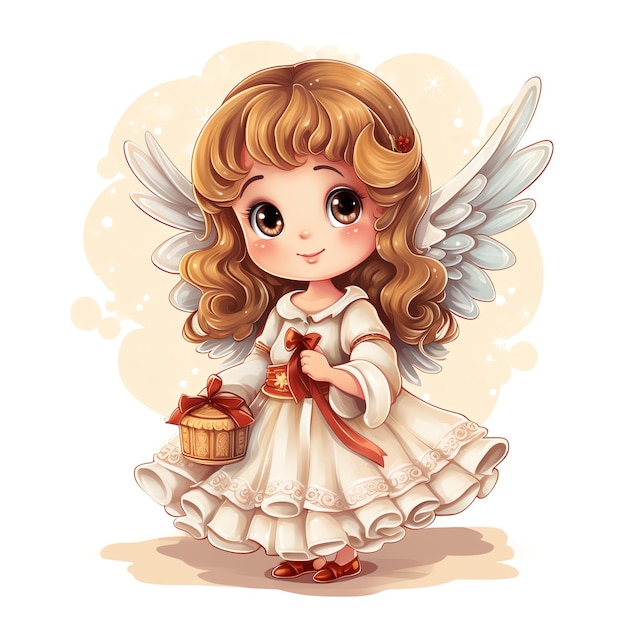 a cartoon of a girl with wings and a basket