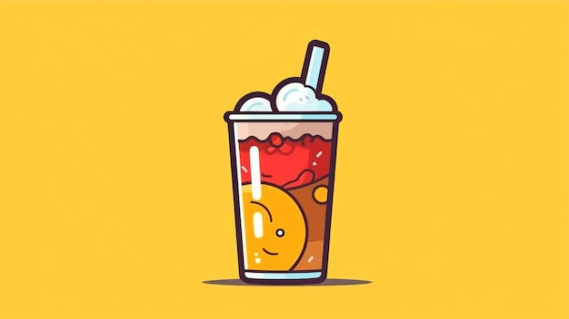 A cartoon glass of iced tea with a straw in it.