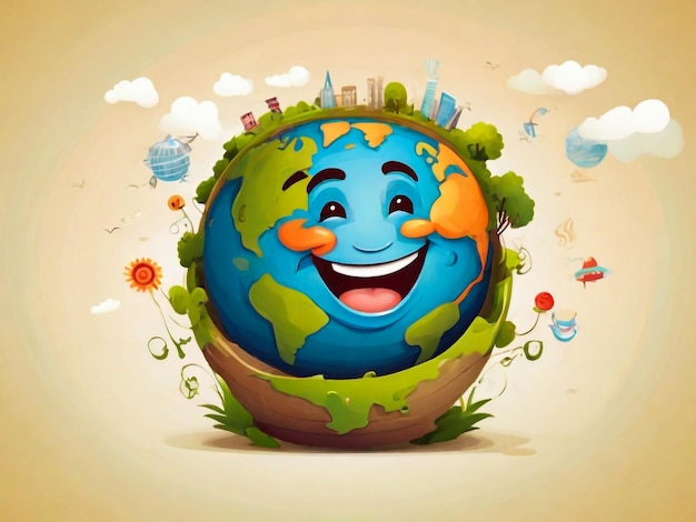 Photo a cartoon of a globe with the words  happy earth  on it