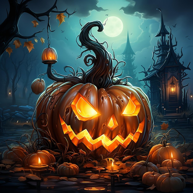 Cartoon glowing pumpkin fruit for halloween celebration