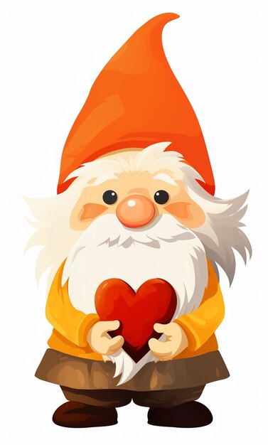 Photo cartoon gnome holding a heart in his hands generative ai