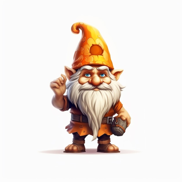 Foto cartoon gnome met een lange baard en een hoed die een rots generatieve ai vasthoudt