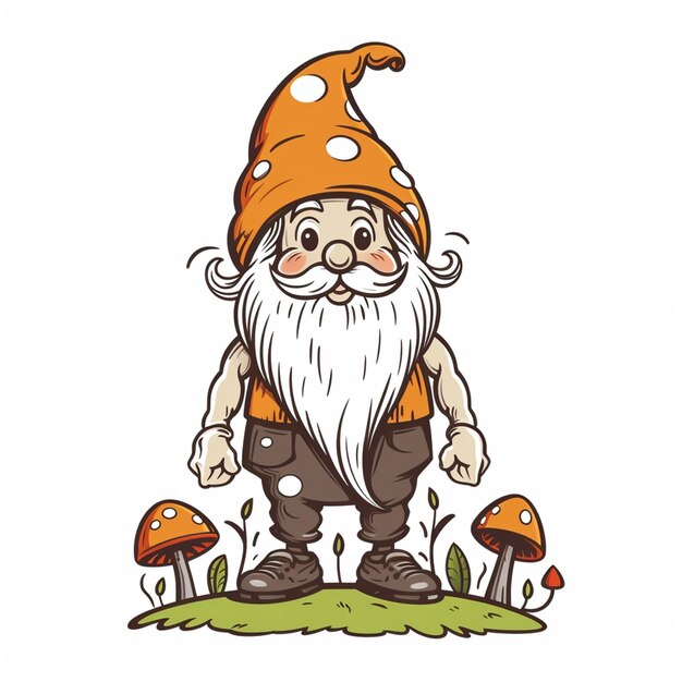 Cartoon gnome met een lange baard en een lange baart die in het gras staat generatieve ai