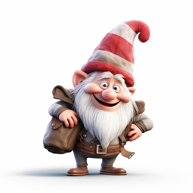 Cartoon gnome with a backpack and a backpack on his back generative ai