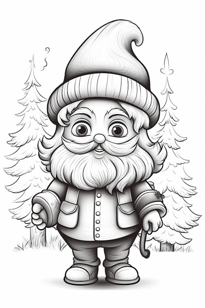 Photo a cartoon gnome with a beard and a hat standing in front of a forest generative ai