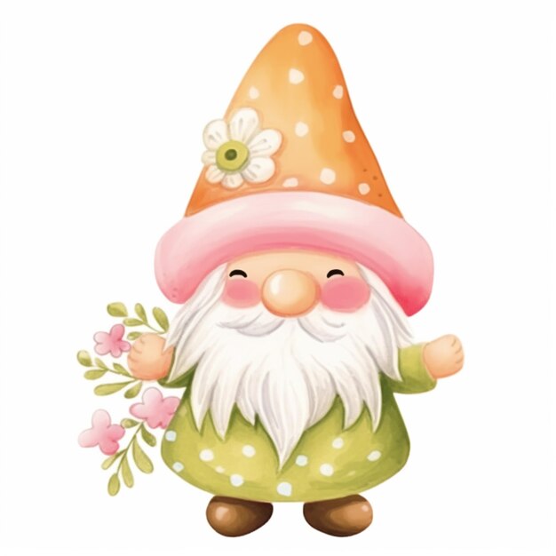 Photo cartoon gnome with a flower in his hand generative ai