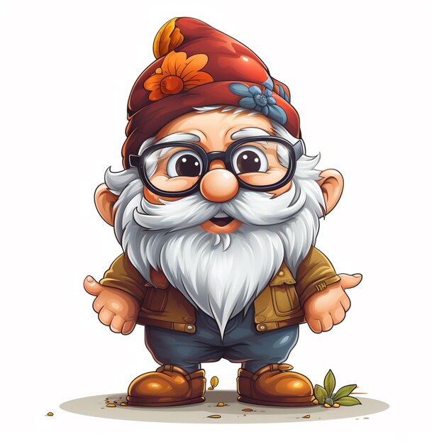 Photo cartoon gnome with glasses and a beard standing in front of a white background generative ai