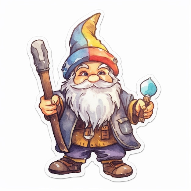 A cartoon gnome with a long beard holding a paintbrush generative ai