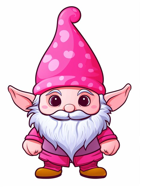 Photo cartoon gnome with pink hat and white beard generative ai