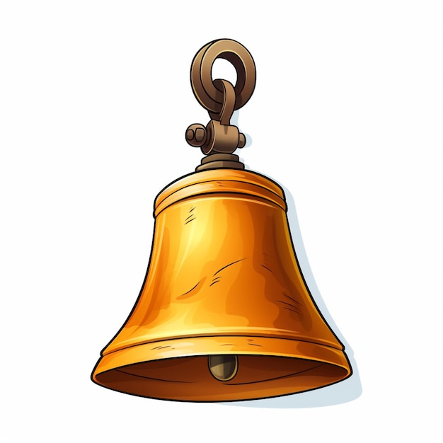 Photo cartoon golden bell with a wooden handle on a white background generative ai