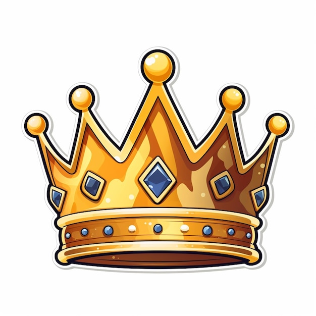 Photo cartoon golden crown with blue stones on white background generative ai