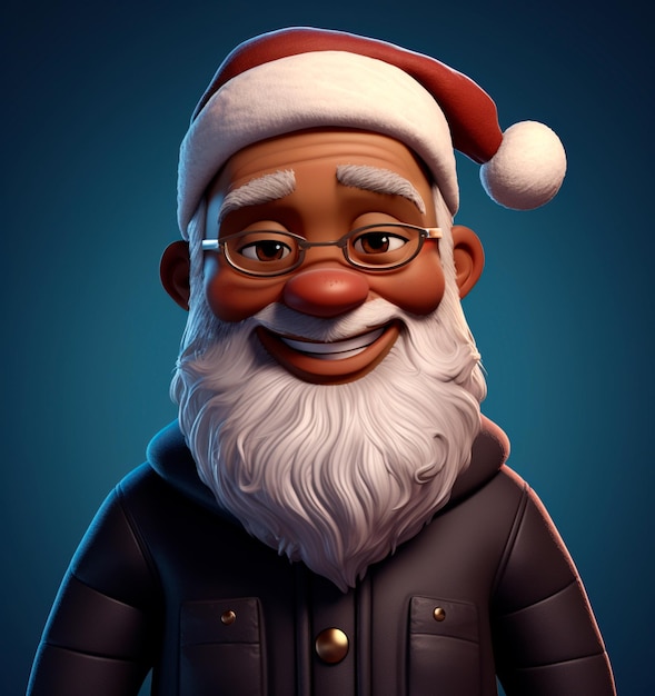 Cartoon of good old black Santa Claus 3D