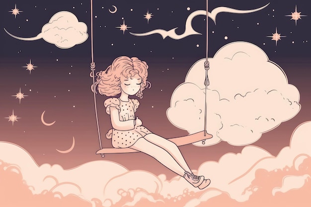 Cartoon grafische kunststijl van klein meisje swingend van geluk