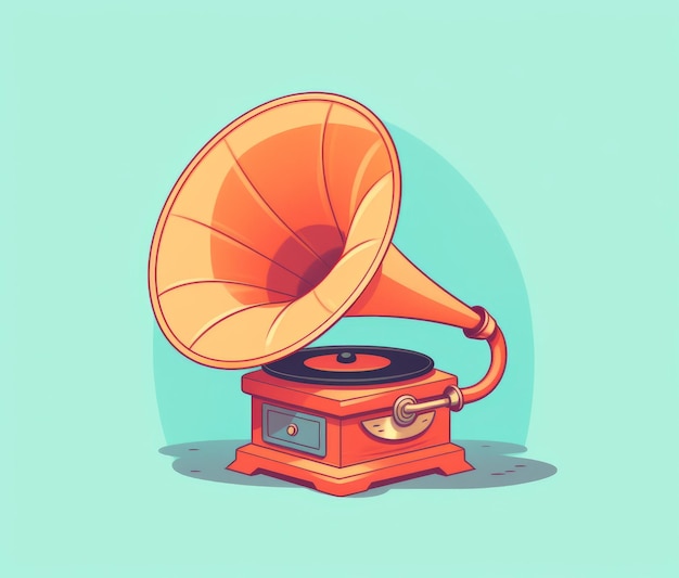 A cartoon of a gramophone with a blue background.