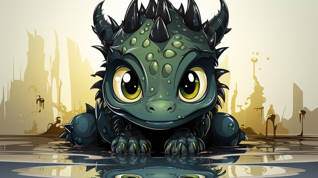 a cartoon of a green dragon with a reflection of it's head and the words " the name ".