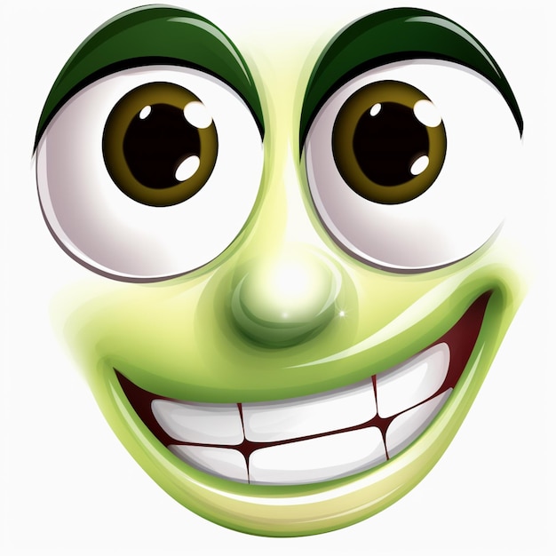Photo cartoon green face with big eyes and a smile generative ai