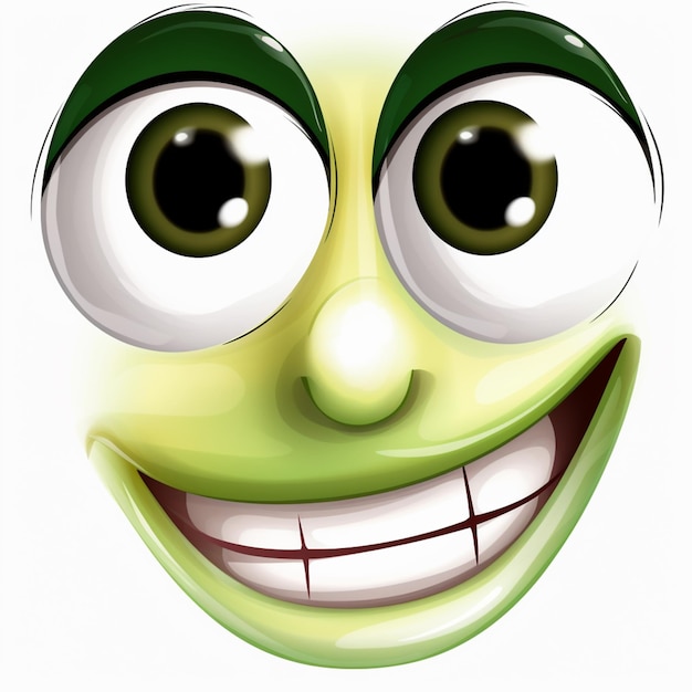 Photo cartoon green face with big eyes and a smile generative ai