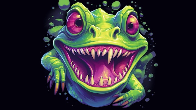 A cartoon of a green frog with pink eyes Generative AI Art