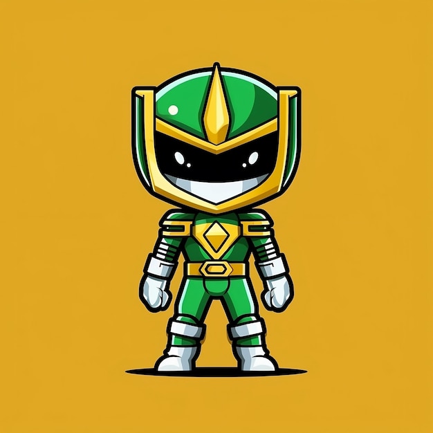 A cartoon green ninja warrior standing in front of a yellow background