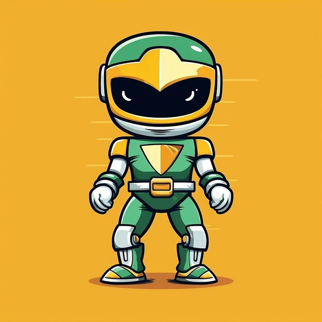 A cartoon green ninja warrior standing in front of a yellow background