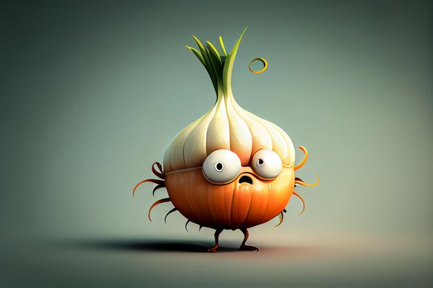 Photo cartoon green onion with eyes generative ai generative ai
