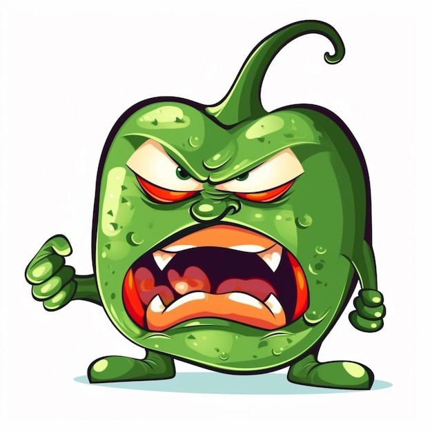 cartoon green pepper with angry face and hands up generative ai