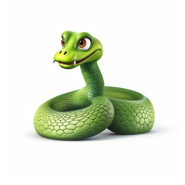 Cartoon Green snake crawling on white on white background