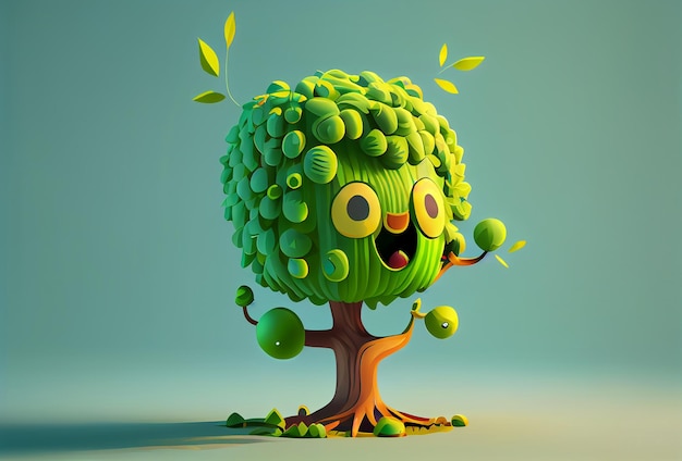 Cartoon Green Tree Character Eco concept Generative AI