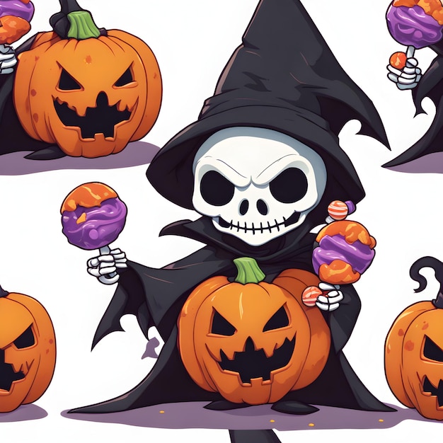Cartoon griezelskelet ontworpen voor Halloween-stickers