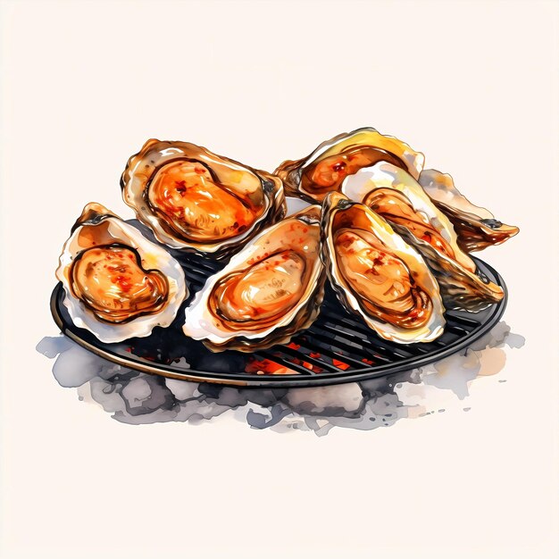 Cartoon grilled oyster illustration