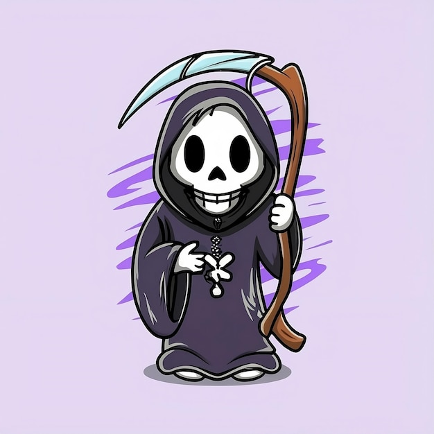 Foto cartoon grim reaper met scythe en crossbones emblem