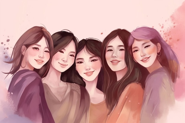 A cartoon of a group of girls