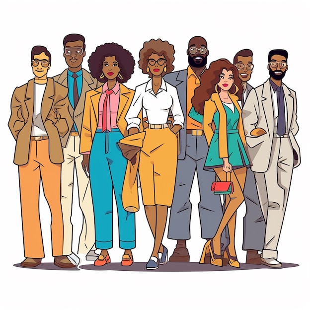 a cartoon of a group of people standing together in a line generative ai