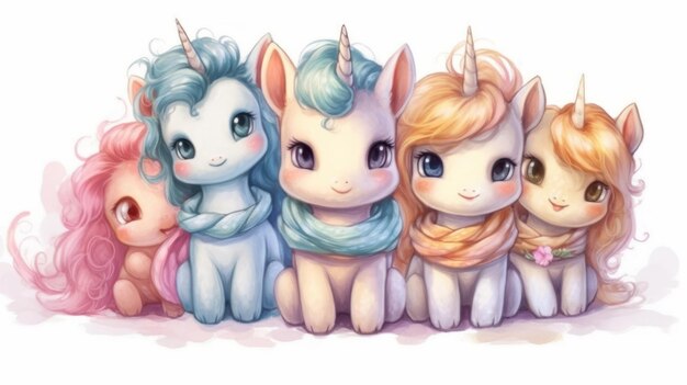 Photo a cartoon of a group of unicorns