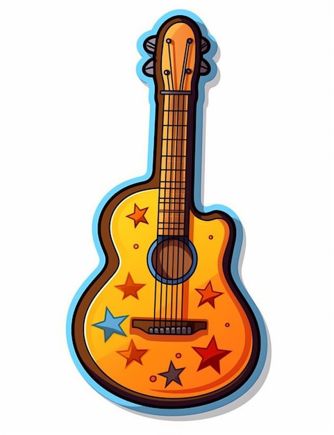 Photo cartoon guitar with stars on the neck and strings generative ai