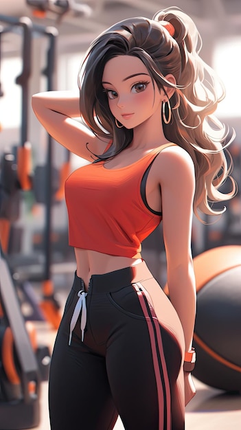 Cartoon Gym Girl in Japanese Kawaii Fitness Fun with an Anime Twist Digital Art