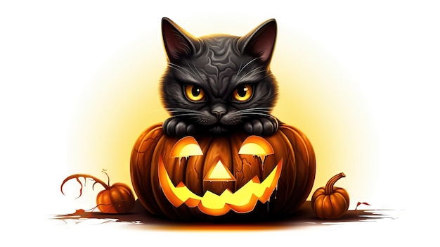 Cartoon halloween cat halloween illutsration Ai generated high resolution Halloween illustration on white background