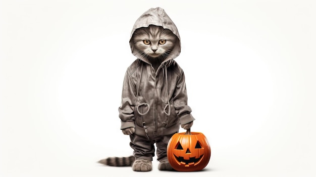 Cartoon halloween cat halloween illutsration Ai generated high resolution Halloween illustration on white background