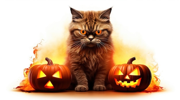 Cartoon halloween kat halloween illutsration Ai gegenereerd hoge resolutie halloween illustratie op witte achtergrond