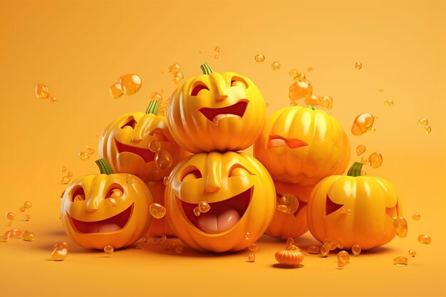 Cartoon halloween pumpkins with candies