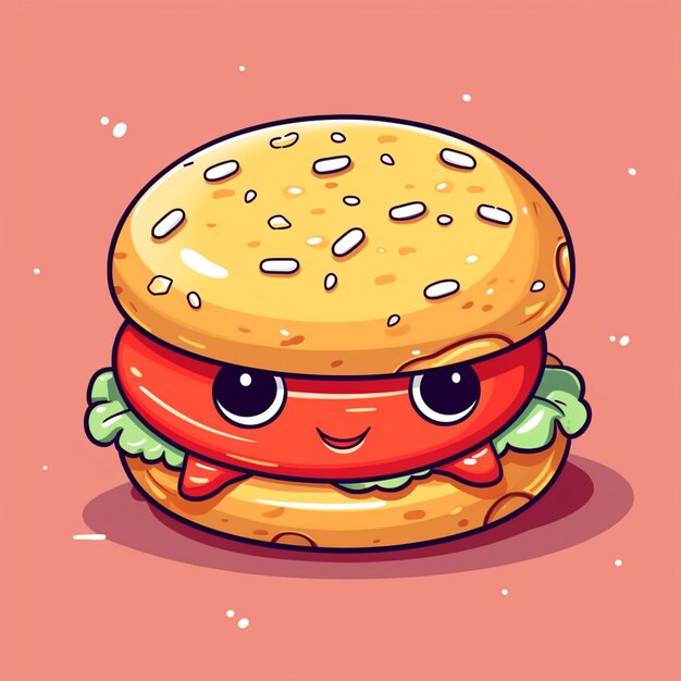 Foto cartoon hamburger met ogen en een glimlach op een roze achtergrond generatieve ai