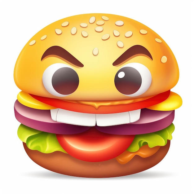 Foto un hamburger cartone animato con gli occhi e un sorriso