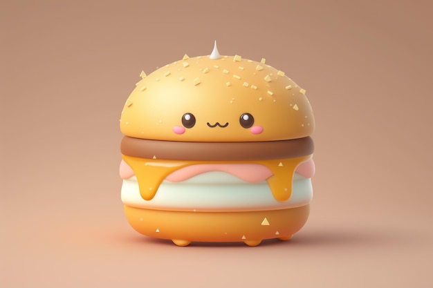 A cartoon hamburger with a face and a smile on it.