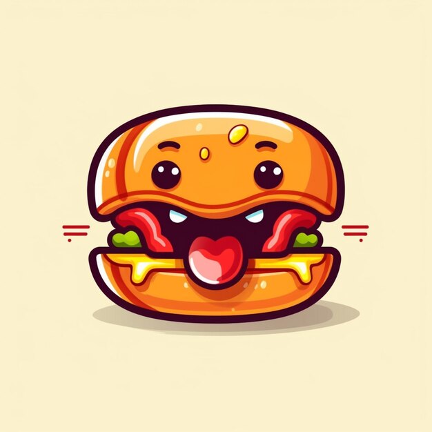 Photo a cartoon hamburger with a face and tongue sticking out generative ai