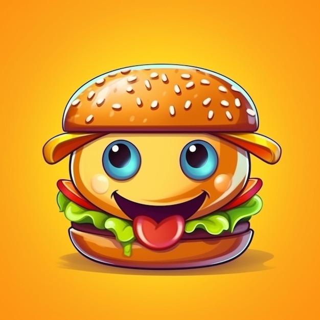 Photo a cartoon hamburger with a face and tongue sticking out generative ai