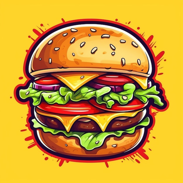 A cartoon hamburger with lettuce generative ai