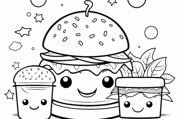 Photo a cartoon hamburger with a smiley face is surrounded by other burgers.