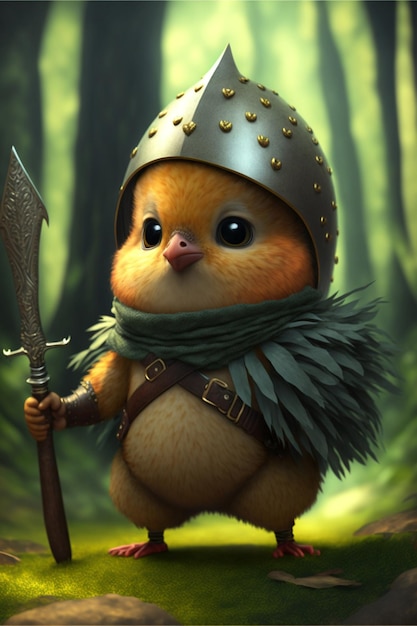 Cartoon hamster wearing a helmet and holding a sword generative ai