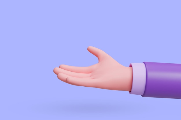 Cartoon hand Business clip art isolated over purple background with clipping path 3d rendering